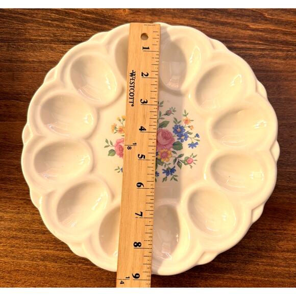 Vintage E & R American Artware Devil Egg Dish White with Flowers Roses 9" - Picture 3 of 5